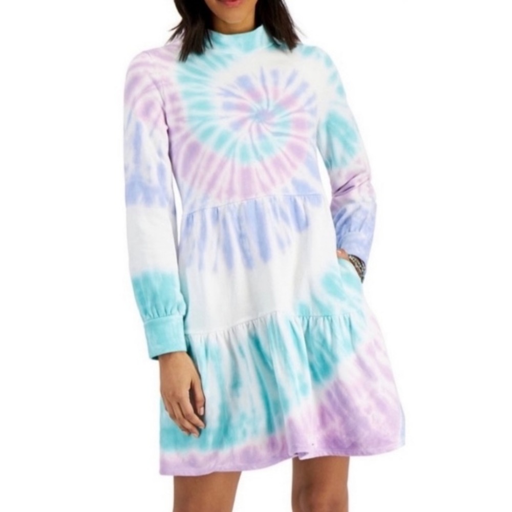Style & Co Tie Dye Swirl Mock Neck Long Sleeve Dress NWT